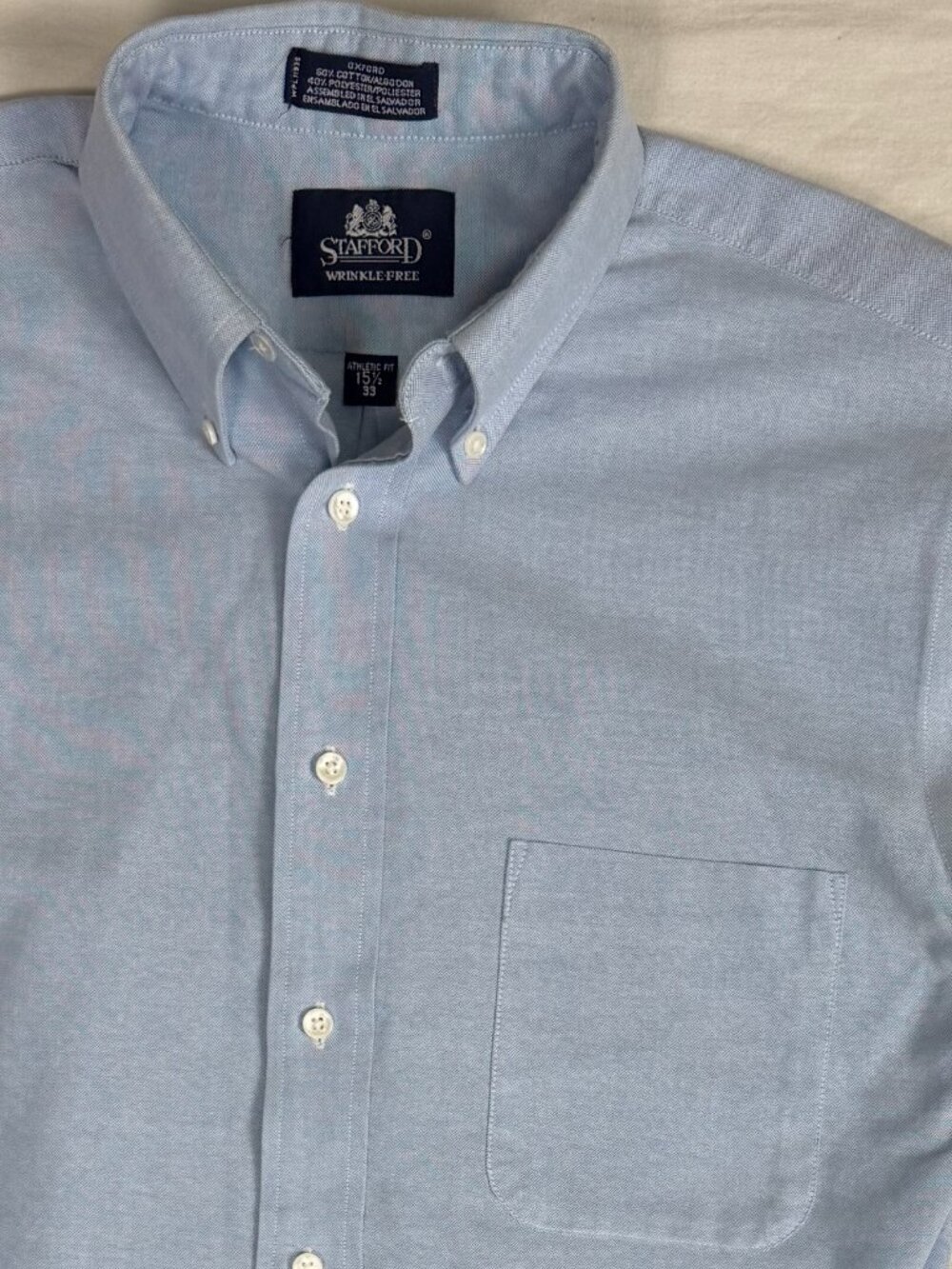 Stafford Wrinkle Free Oxford Button Down Dress Shirt Blue 15.5/33 - Picture 3 of 10